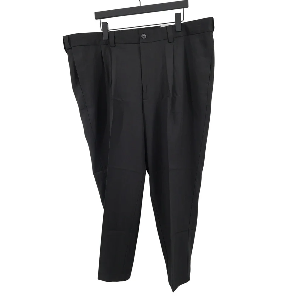 NEW Oak Hill Mens‎ Black Microfiber Pleated Dress Pants 46x28 Wrinkle Resistant